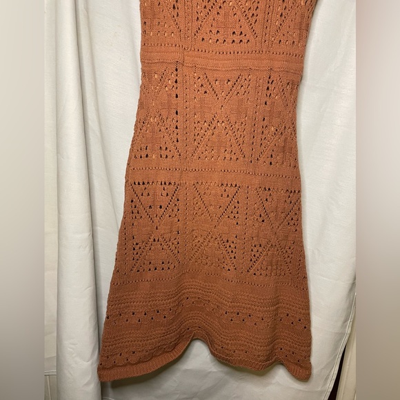 Sweet Lovely by Jen Copper Rust Crochet Short Sleeve Dress w/ Lining Size Small - Picture 5 of 14